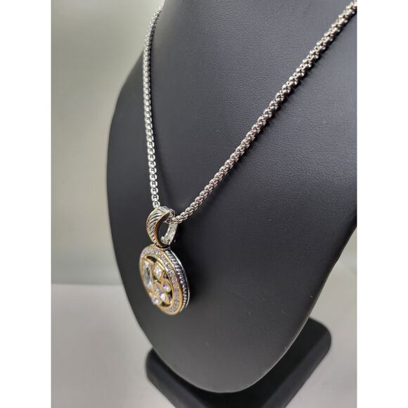 Vintage Two-Tone Pendant Necklace w/ Clear Stones & Adjustable Chain - Picture 5 of 11